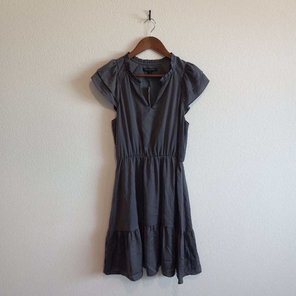 NWT Banana Republic Silver Gray Silky Flutter Sleeve Dress